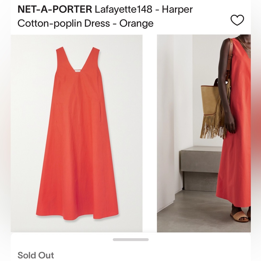 🧡NWT LAFAYETTE148NY HARPER COTTON POPLIN DRESS IN VIBRANT PERSIMMON SIZE L - Picture 7 of 13